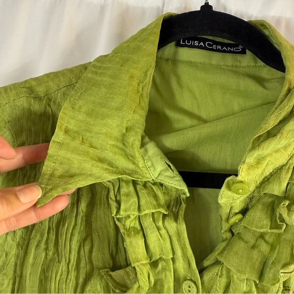 Luisa Cerano Green Crinkled Button-Up Blouse USA 14    43 % silk - Picture 6 of 16